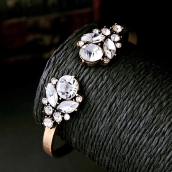 Antique Gold Clear Crystal Cuff Bracelet - Picture 1 of 5